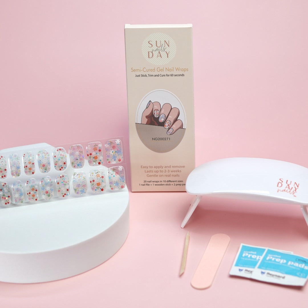 Cherry Garden Semi Cured Gel Nail Sticker Kit - Sunday Nails AU - Semi Cured Gel Nails