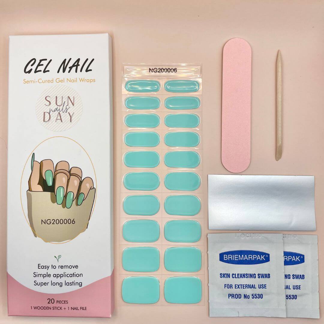 Aquamarine Semi Cured Gel Nail Sticker Kit - Sunday Nails AU - Semi Cured Gel Nails