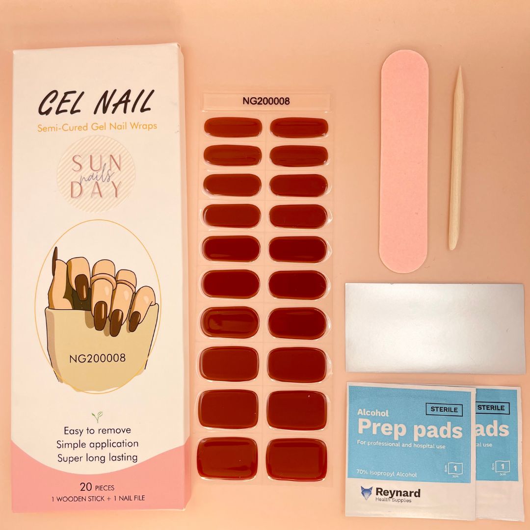 Wine Semi Cured Gel Nail Sticker Kit - Sunday Nails AU - Semi Cured Gel Nails